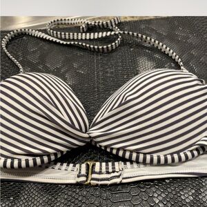 Hot Water Black and White Striped Bikini Top